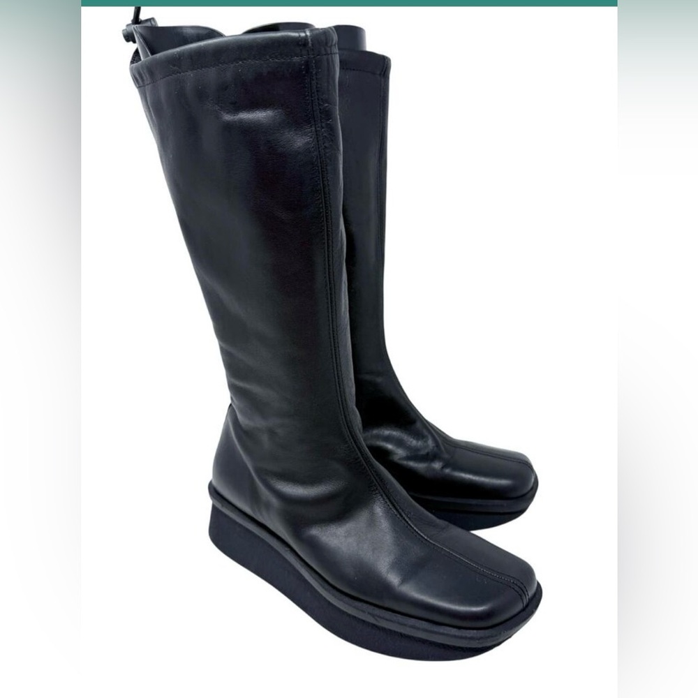 Vintage Y2K Nine West Black Leather Square Toe Platform Boots Women's Size 8 - Picture 9 of 9